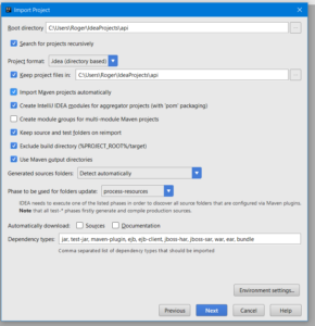 IntelliJ Create From Existing Sources Dialogue